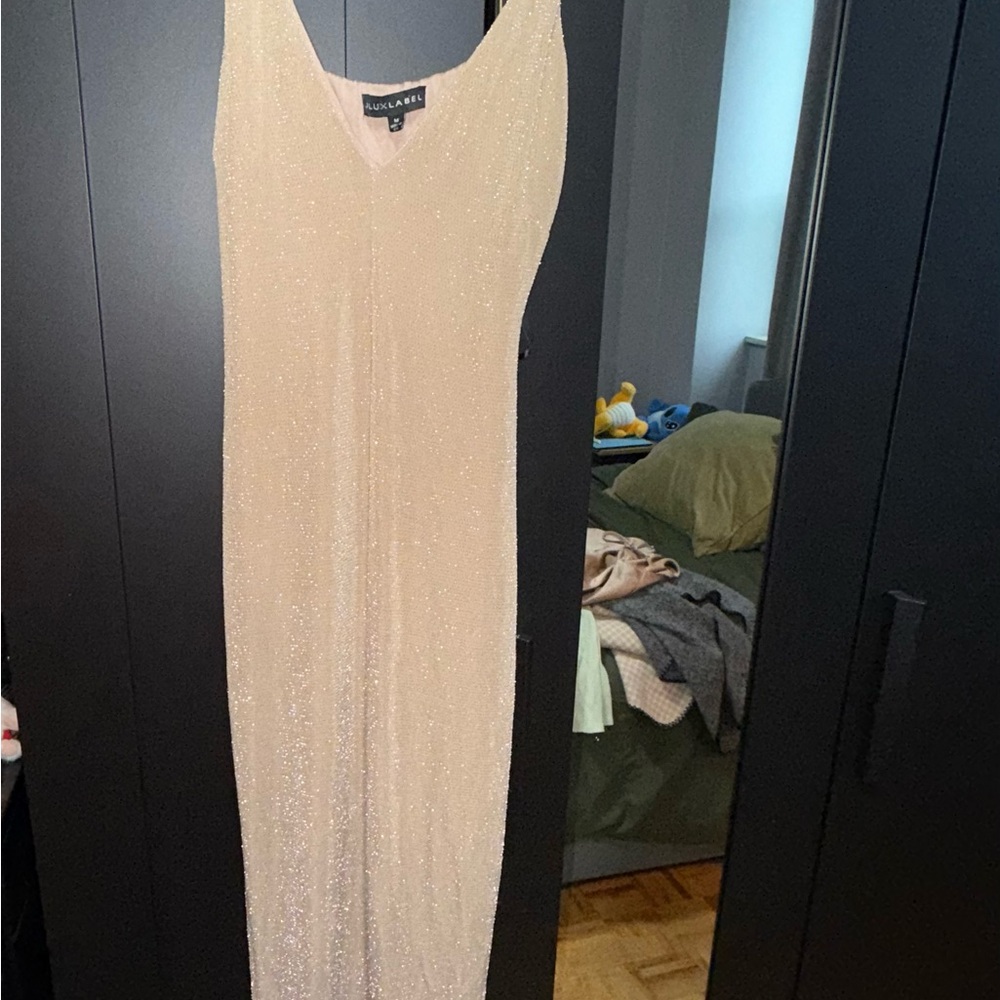 JLUXLABEL Tan Ribbed Sheath Maxi Dress